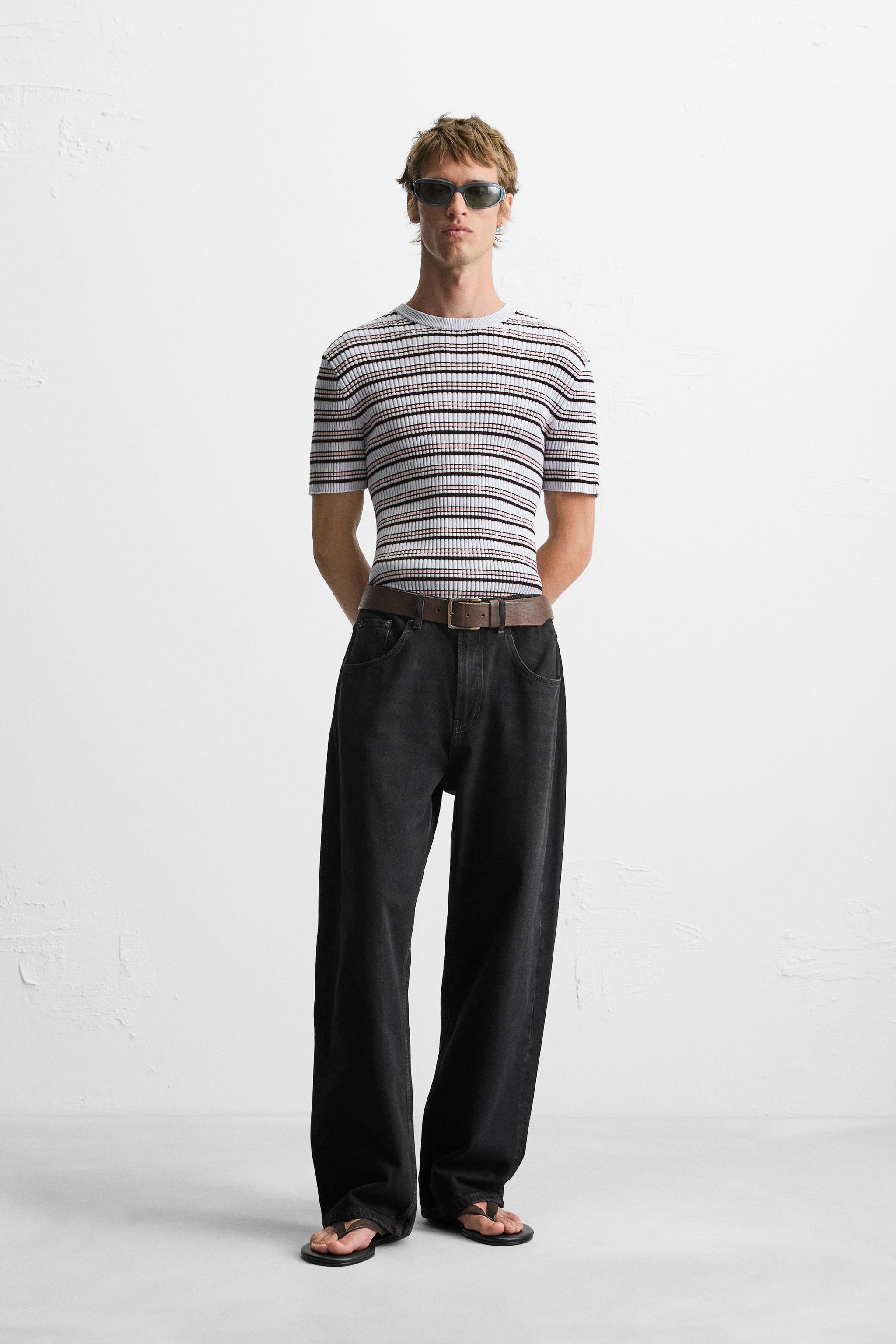 STRIPED RIBBED KNIT T-SHIRT